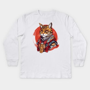 Samurai Cat Kids Long Sleeve T-Shirt